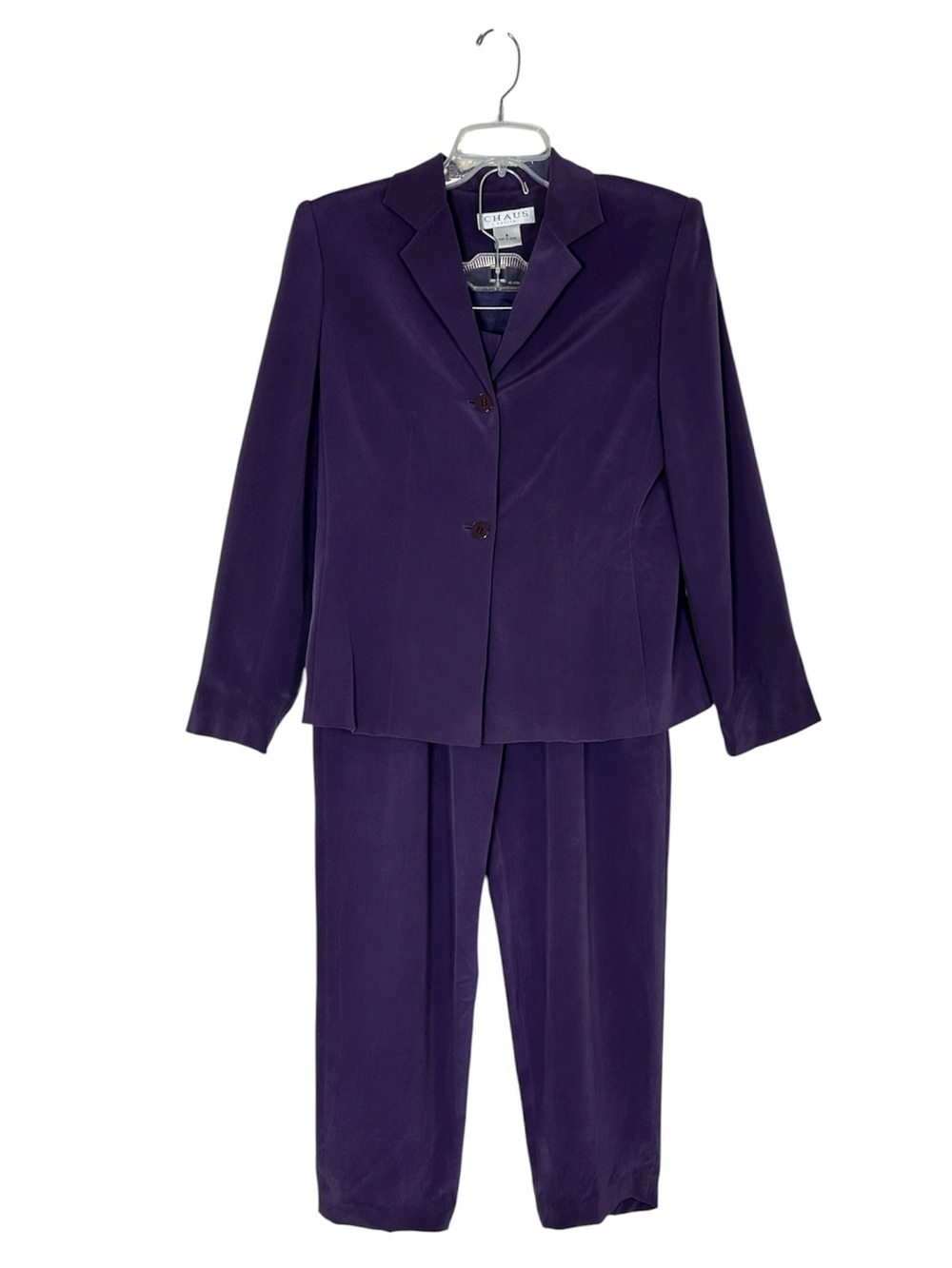 CHAUS VTG 90s Silk Grape Jacket & Pants Set 8P Trendy Sophisticated Versatile